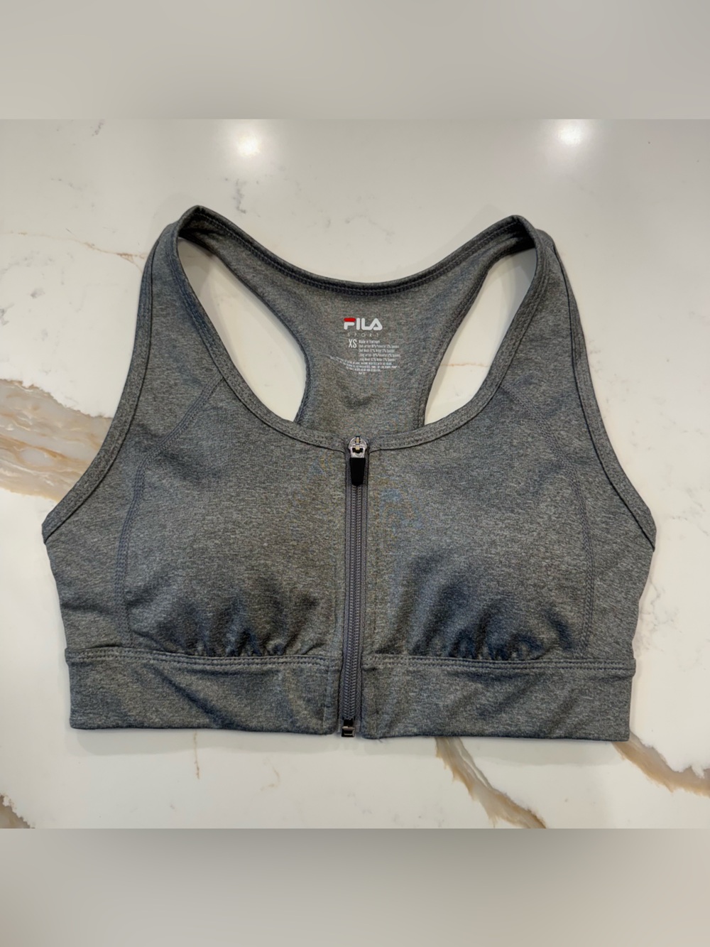 FILA Sport XS Gray Front Zip Medium Impact Racerback Sports Bra